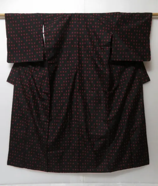0713N04z630 Vintage Japanese Kimono Silk MEISEN KOMON Black