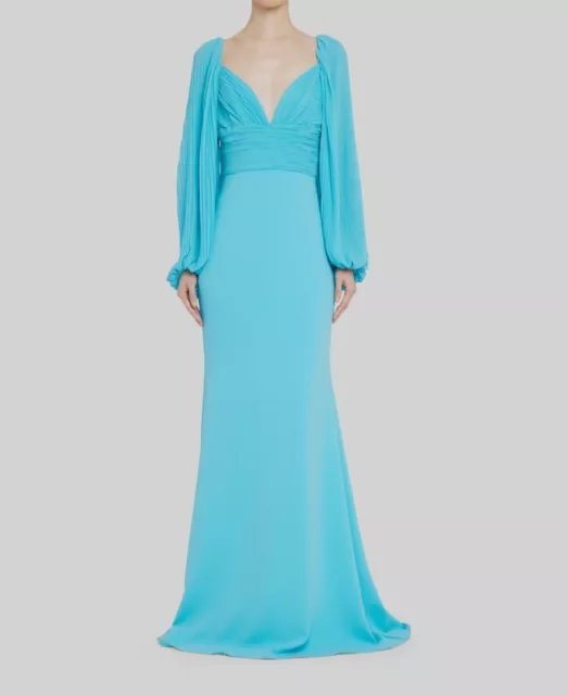 $795 Badgley Mischka Women's Blue Pleated Sweetheart Gown Dress Size 10