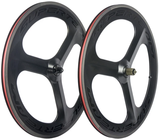 700C 70MM TRI Spoke Carbon Wheelset Road/Track Bike Front+Rear Carbon