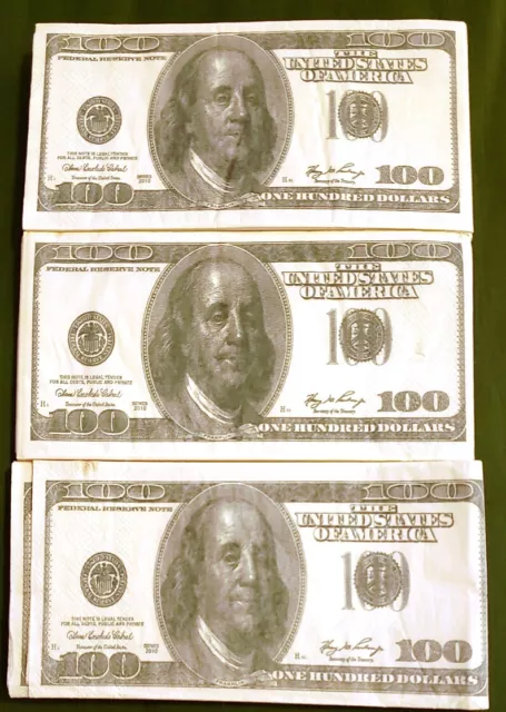 Novelty $100 Dollar Bill 6" Bar Napkins Facial Tissue Money Tissues approx 10pc