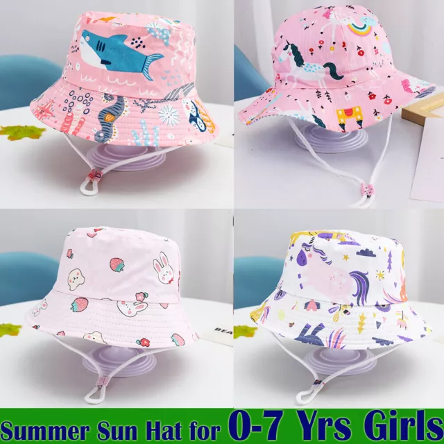 Toddler Baby Girls Summer Sun Hat Beach Bucket Hat Pool Play Hat Cap Chin Strap