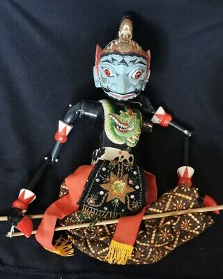 Vintage Large Wayang Golek Puppet Marionette Signed Indonesia Bali