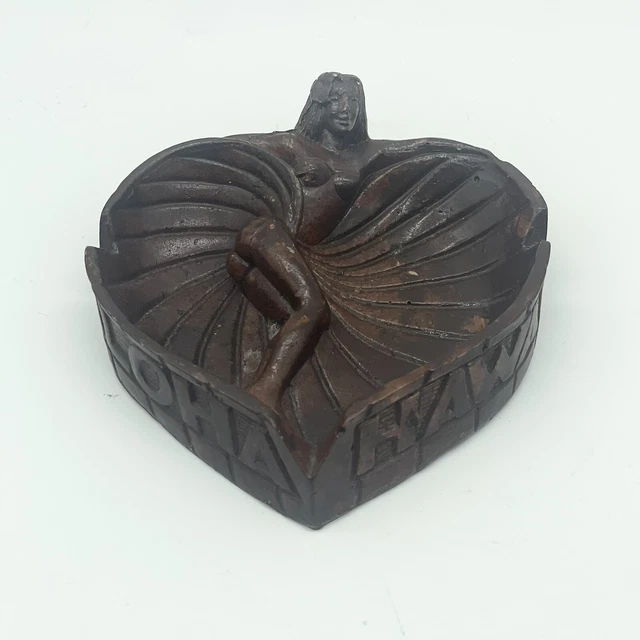Vintage COCO JOE'S Hula Girl Aloha Hawaii MCM Ashtray Hapa Wood Tiki Hawaiian