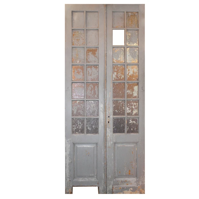 Reclaimed Pair of Antique 46" Double Doors with Glass, NED1151