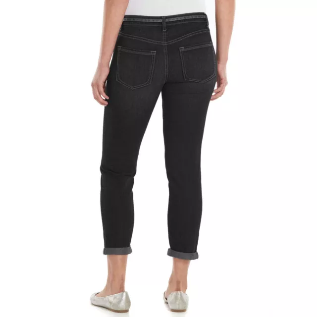 Women's Apt. 9 Modern Fit Cuffed Belted Capri Jeans Color: BLACK [MSRP $44.00] ( 2