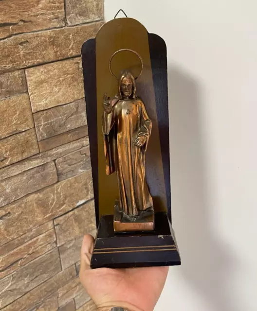 STATUE OF CHRIST JESUS SACRED HEART BRONZE STATUE SCULPTURE RARE ITALY 1890s⭐