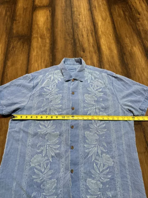 MENS TOMMY BAHAMA Silk Hawaiian shirt Blue XL Palm Leaves Embroidered ...