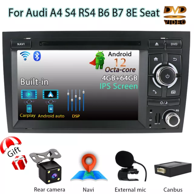 Android12 Car Autoradio Stereo GPS NAVI Für Audi A4 SA RS4 B6 B7 8E Seat Carplay