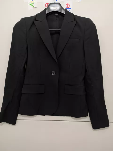 Theory Womens Gabe B Blazer Jacket Wool 1 Button Casual Work Solid Black Size 2