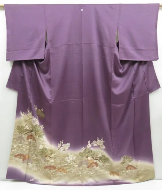 3802T13z1010  Japanese Kimono Silk IROTOMESODE Pine Purple