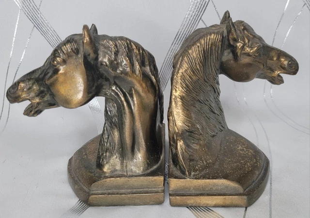 Vintage Cast Brass Horse Head Equestrian Pair of Bookends Library Décor