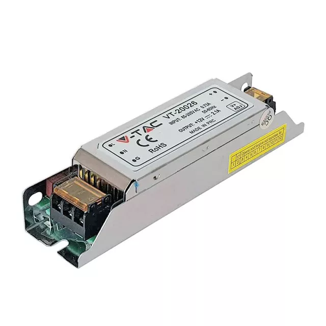 Alimentatore Trasformatore 25W 85-265V 12V 2.1A Ip20 Metallo Morsettiera V-Tac