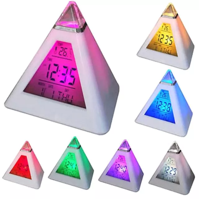 LED Digital Alarm Clock Pyramid Night Light Color Changing Desk Clock with FasTn
