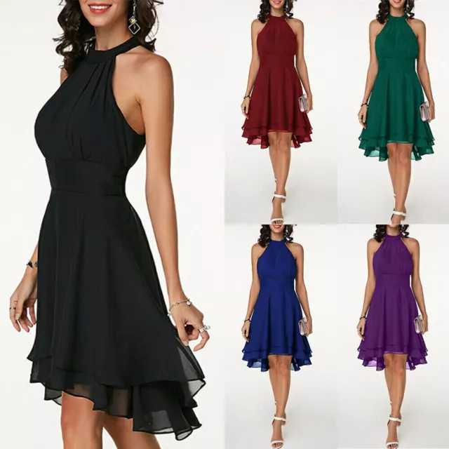 Ladies Mini Dress Summer Evening Party Cocktail Dresses Women Halterneck Chiffon