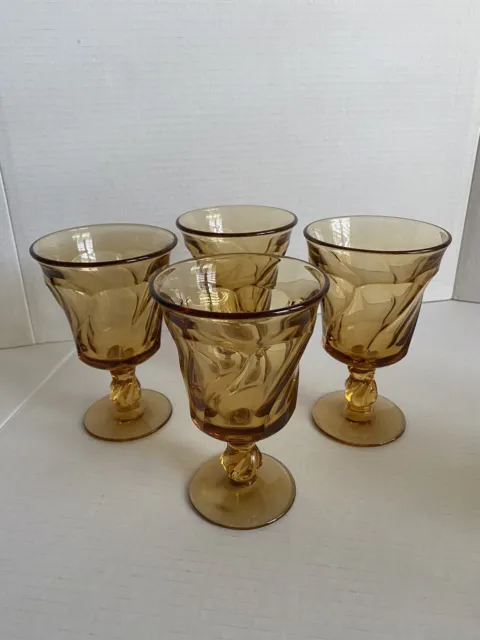 Fostoria Jamestown Amber Glass 4pc Water Goblets 4oz 5.8 " wine  drinking glass