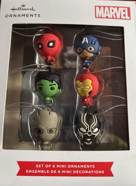 NEW Halllmark 6 MARVEL mini ORNAMENTS Groot Hulk Ironman Spiderman Black Panther