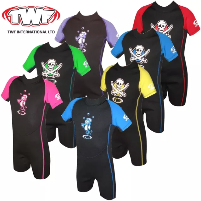 Twf Shorty Wetsuit Childs Kids Childrens Boys Girls Uv Swim Sun Surf Wet Suit