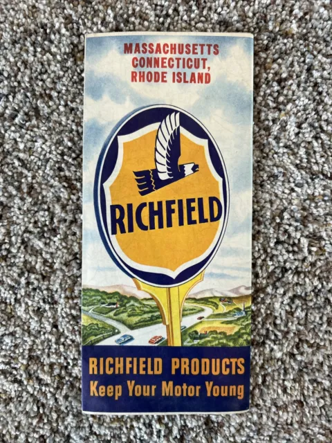 Massachusetts, Connecticut, Rhode Island Vintage Richfield Road Map