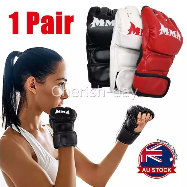 Boxing MMA Gloves Grappling Punching Bag Training Kickboxing Fight Sparring OZ