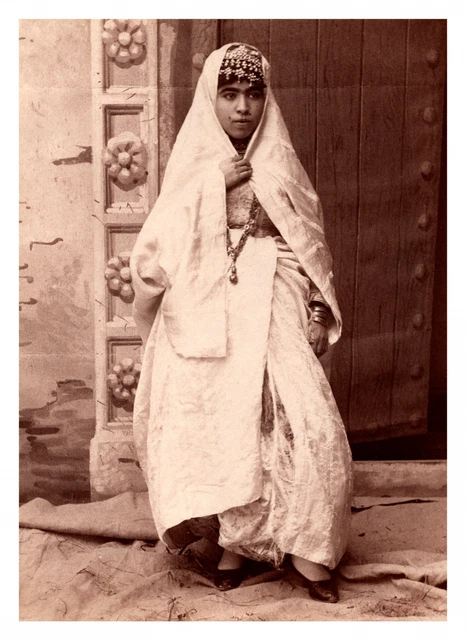 Photo Vintage Algérie Femme Mauresque - Tirage Albuminé Circa 1880, Format 5,5x8 Cm