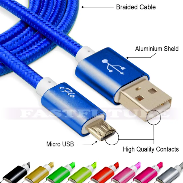 Micro USB Data Sync Charger Cable Cord Braided 1ft/ 3ft/ 6ft/ 10f/ 15ft Lot