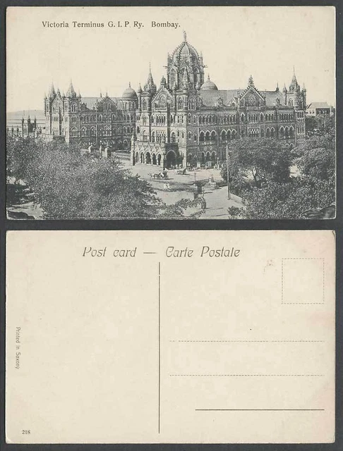 Indien alte Postkarte Bombay Victoria Terminus, G.I.P. Rly. Bahnhof Nr. 218
