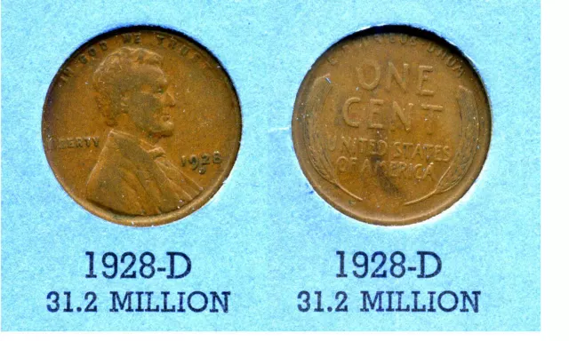 Lincoln Head Wheat Cent 1928 D Average Circulated United States 1 Penny Coin#308
