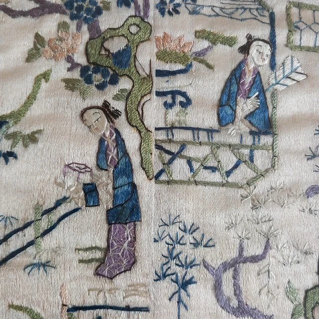 KIMONO DI SETA GIAPPONESE MANICHE ORIGINALI Antiche Corniciate Esposizione Foto Ricamo