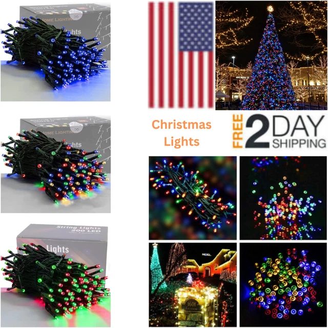 HOME LIGHTING 66ft for Christmas Tree Decorative Mini Lights 200 LED Green Wire