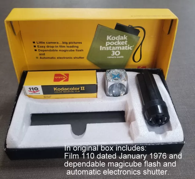 Vintage Kodak Pocket Instamatic 30 Camera Set Film, Magicube & Shutter NO Camera