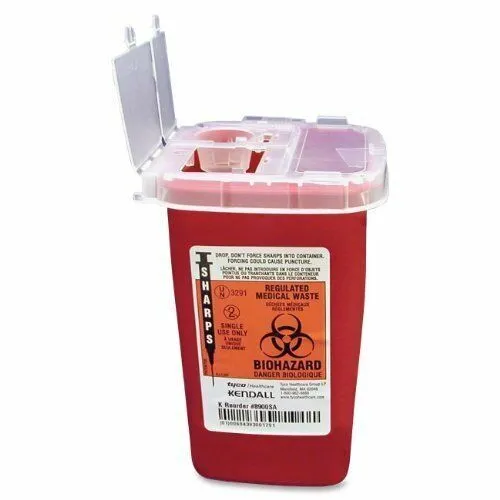 Sharps Needle Disposal Container Biohazard Clear Plastic Lid Red Color 1 Quart