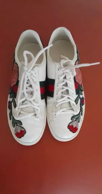 GUCCI Sneakers ACE Web Floral Embroidered White Leather 36 US 6 Women's $795