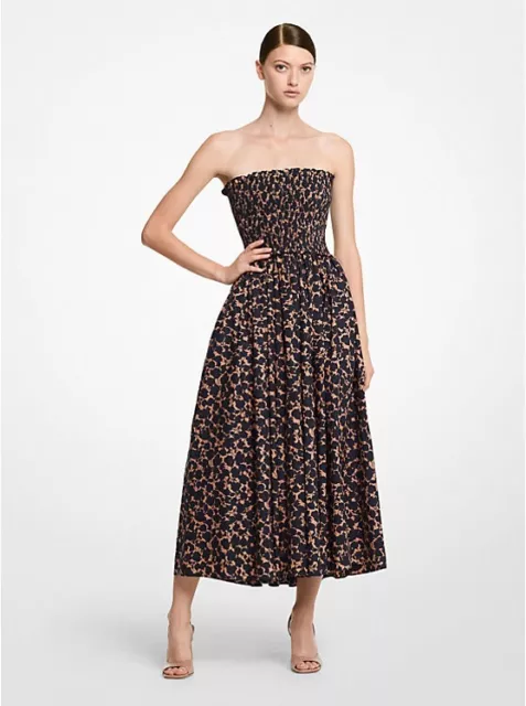 Michael Kors Collection Black Floral Cotton Smocked Dress Size M $1850 NWT