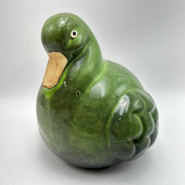 Ceramic Green Duck Bird Figure Statue 8" Stamped Shiny Glaze Home Decor x146-1