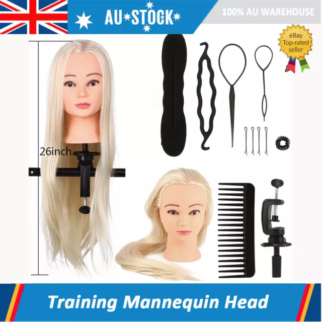 26'' Long Hair Hairdressing Training Salon Practice Model Mannequin Head + Clamp