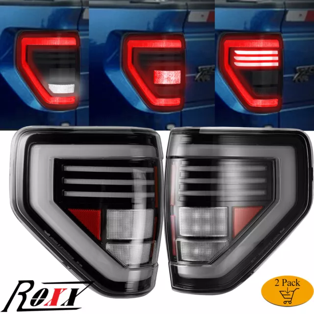 For 2009-2014 Ford F150 Pickup LED Sequential Clear Tail Lights Brake Lamps Pair