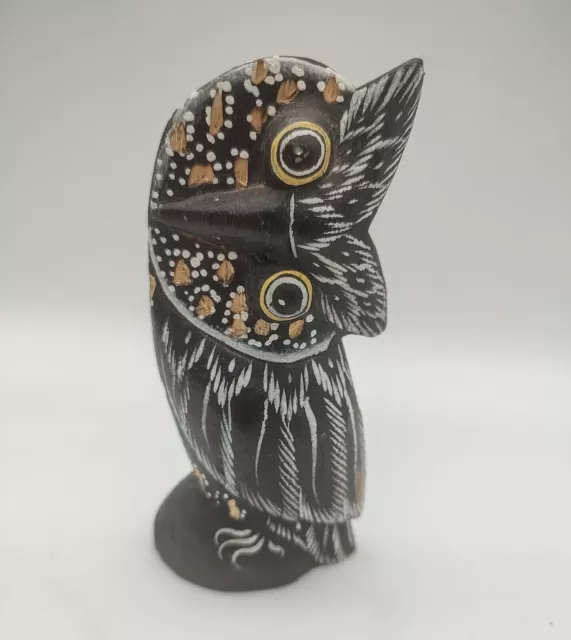 Vintage Carved Light Weight Wooden Hand-Painted Owl Side Head