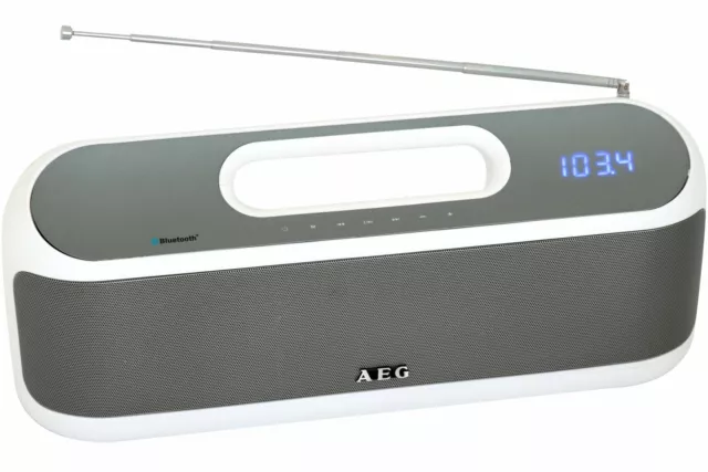 AEG Bluetooth Stereo Lautsprecher weiß 4842 BTS Display UKW-Radio Soundsystem