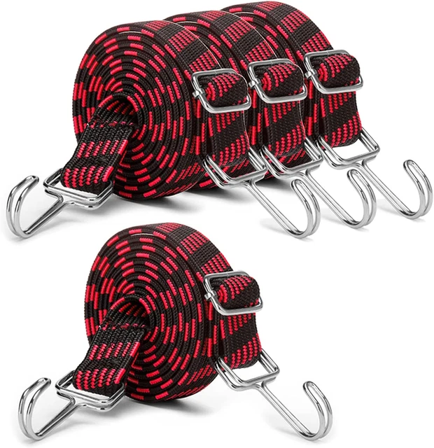 Heavy Duty Bungee Straps with Hooks, 80 Inch Long Adjustable Cords,4 Pack Flat N