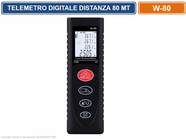 Telemetro Misuratore Metro Digitale Laser Distanza 80Mt Con Display Lcd
