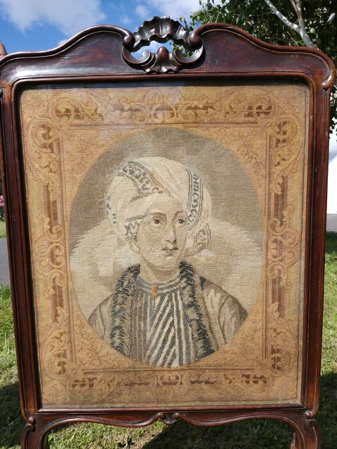 Écran De Cheminée Ancien En Bois Tapissé - Pare-feu Décoratif - 85x45 Cm
