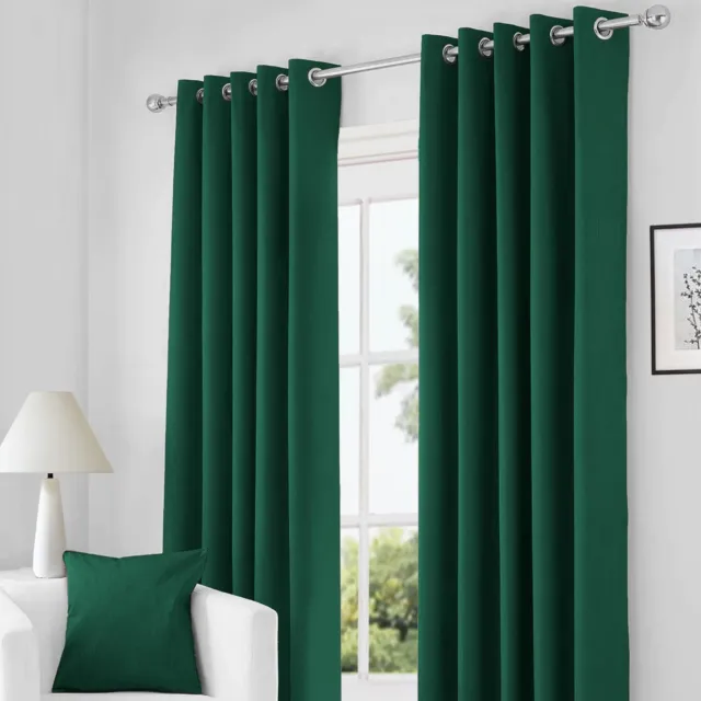 READY MADE Thermal Blackout EYELET RING TOP Curtain Pair, FREE Matching Tie Back