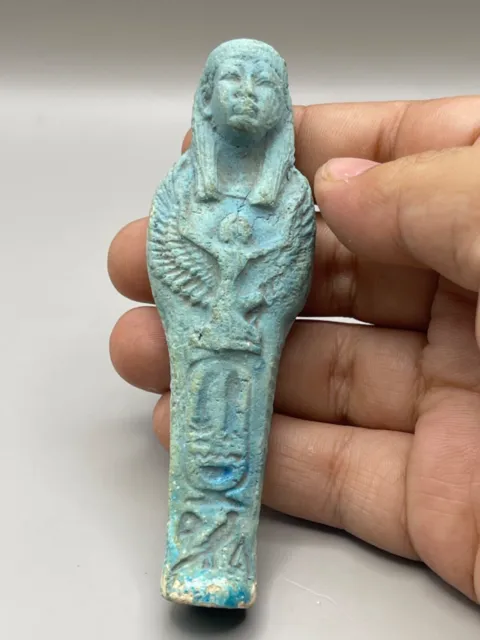 Beautiful Ancient Egyptian Glazed Faience Ushabti Shabti With Hieroglyphics