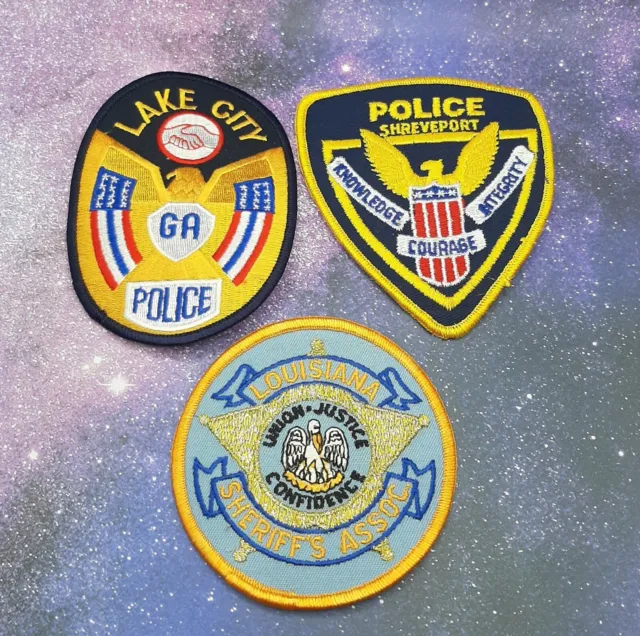 Vtg Police Patch Lot 3 Police Louisiana Lake City Shreveport Discontinued 1980s