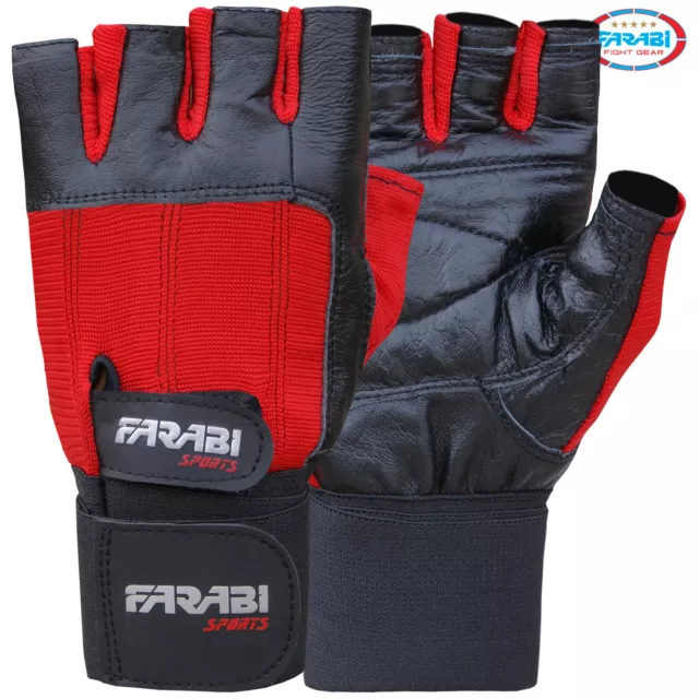 Gants de gym en cuir véritable Farabi entraînement entraînement gants de fitness