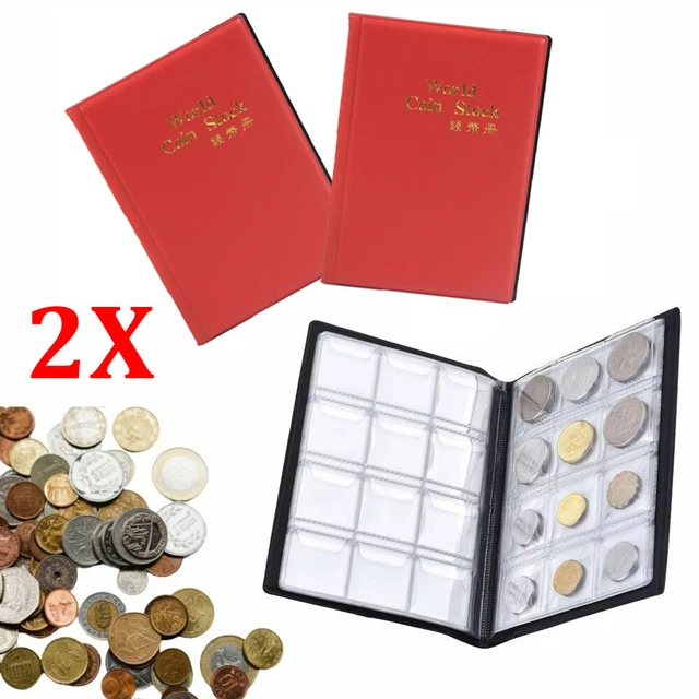 2pcs Red 120 Pockets Coin Collection Storage Album Money Holder Coins Folder