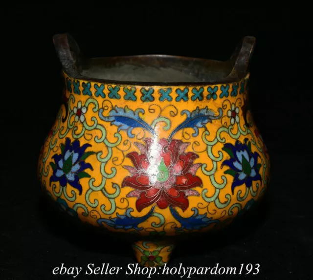 5.6" Marked Old Chinese Bronze Enamel Cloisonne Flower Jar Pot Crock Censer