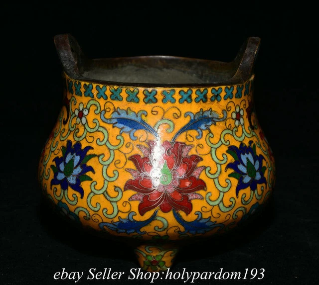 5.6" Marked Old Chinese Bronze Enamel Cloisonne Flower Jar Pot Crock Censer