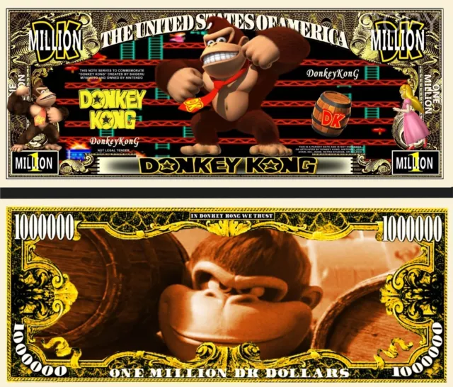 Donkey Kong Video Arcade Game Gorilla Commemorative Million Dollar Bills x 2