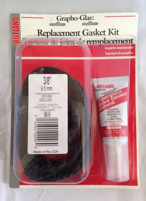 RUTLAND Grapho-Glas Stove Gasket Kit Black 3/8" x 7' FREE USA SHIPPING! #96-6